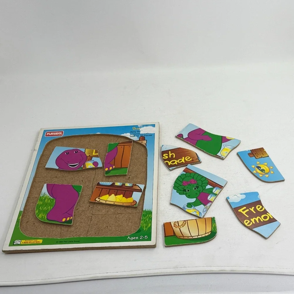 BARNEY Dino 2 Wooden Puzzles‎ Baby Bop Lemonade Stand & Rain Playskool 1993 1994